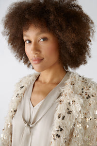 Oui Fluffy Sequin Jacket -CAMEL