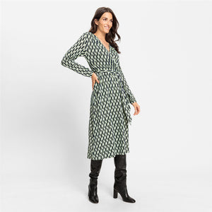 Olsen Printed Wrap Dress -GREEN