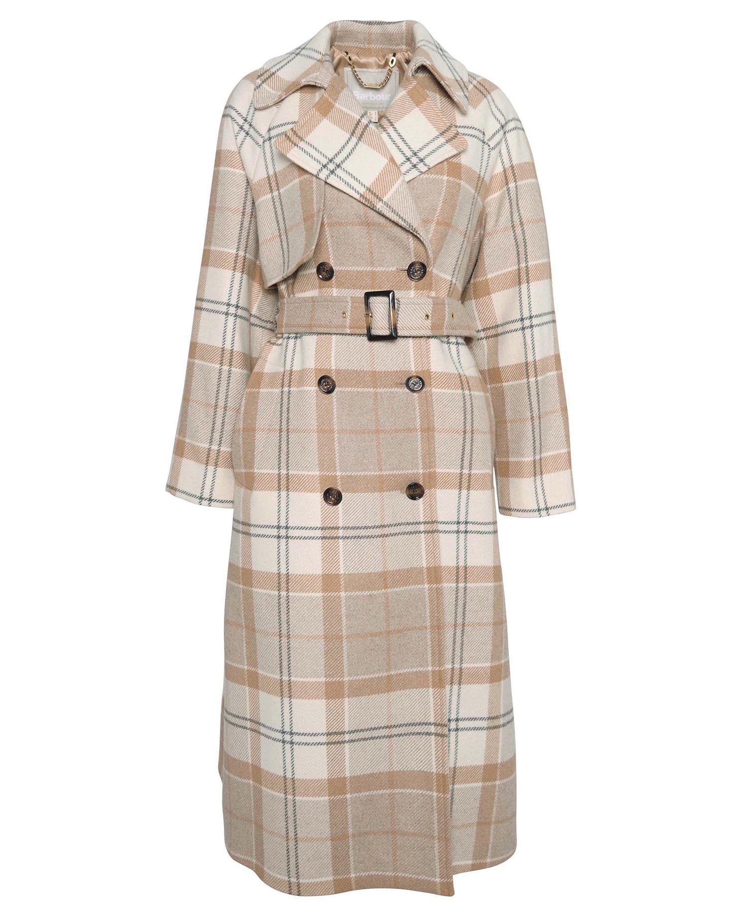 Barbour Claudette Tartan Wool Coat -OFF WHITE