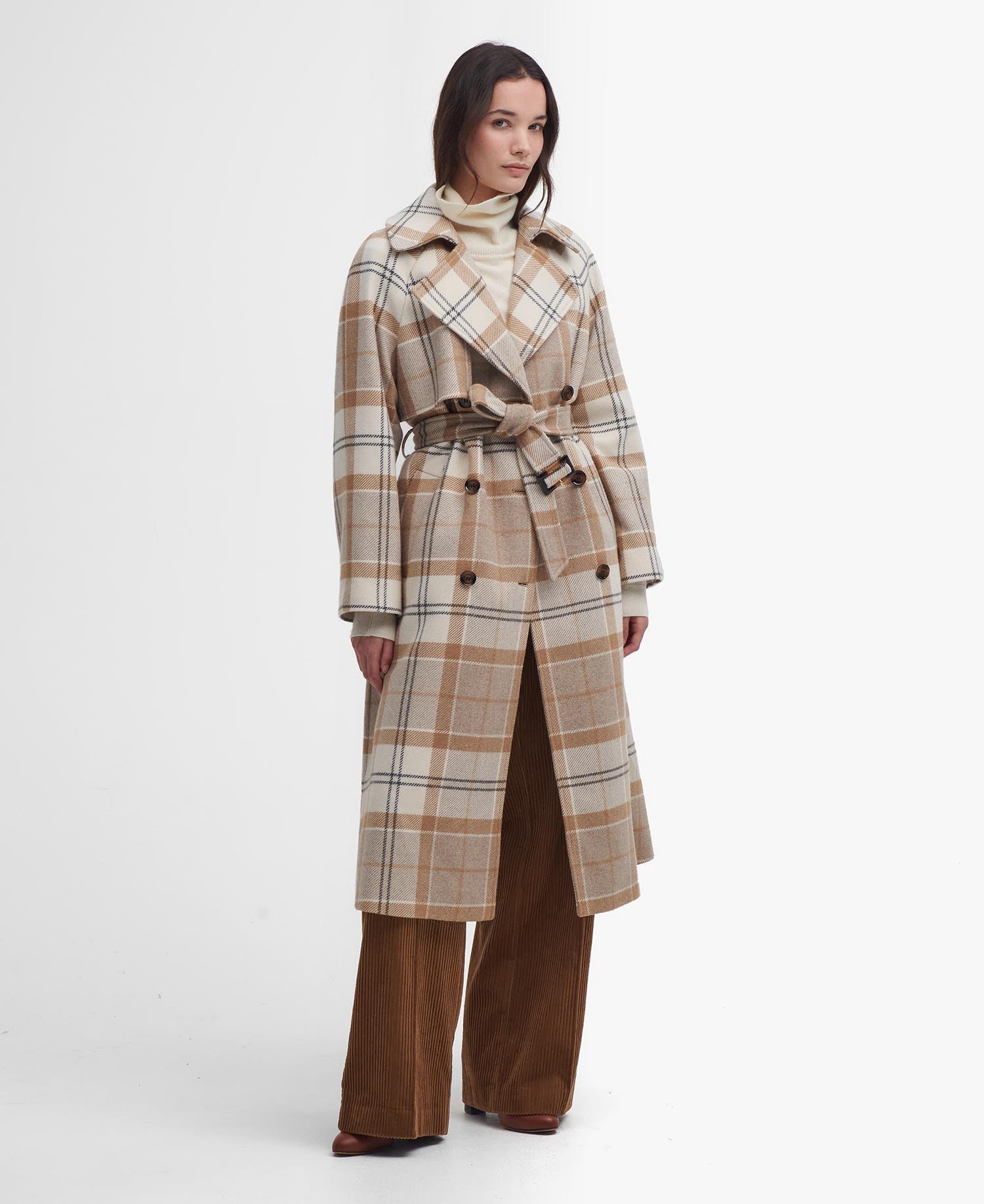 Barbour Claudette Tartan Wool Coat -OFF WHITE