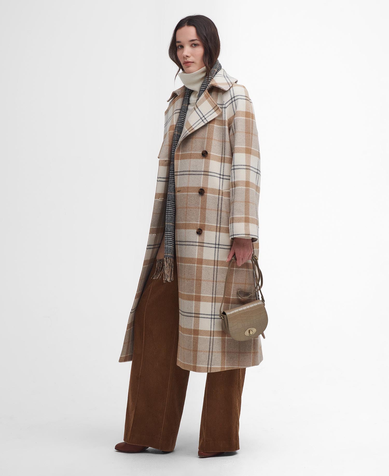 Barbour Claudette Tartan Wool Coat -OFF WHITE