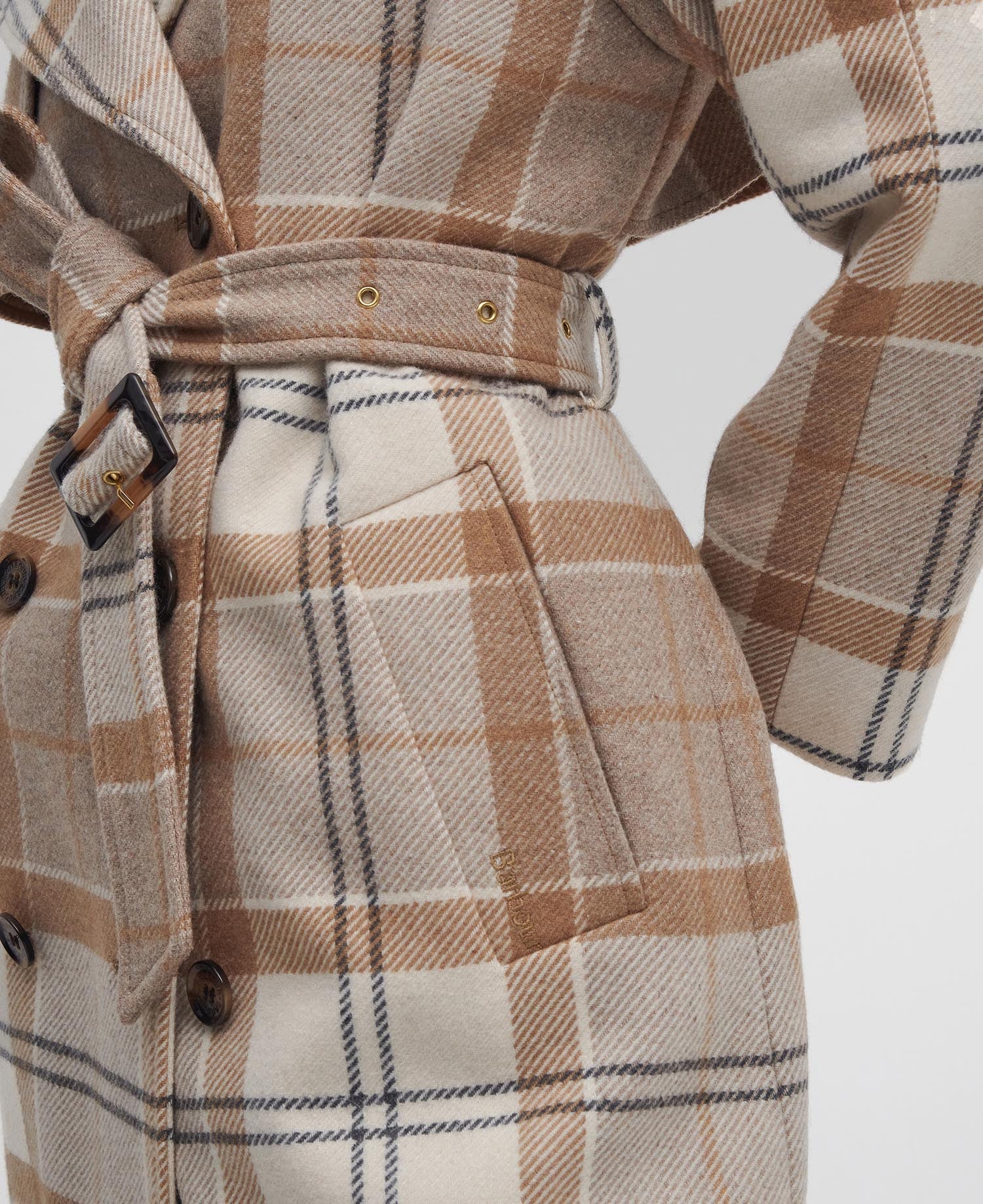 Barbour Claudette Tartan Wool Coat -OFF WHITE