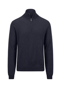 Fynch Hatton Merino Cashmere Half Zip Sweater Navy