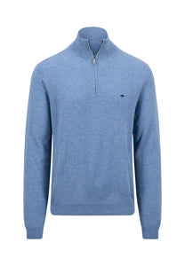 Fynch Hatton Merino Cashmere Half Zip Sweater Blue