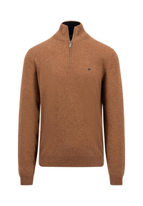 Fynch Hatton Merino Cashmere Half Zip Sweater Hazelnut