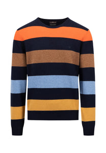 Fynch Hatton Cashmere and Wool Sweater Navy Multi Stripe