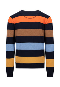 Fynch Hatton Cashmere and Wool Sweater Navy Multi Stripe