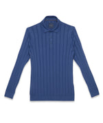 Load image into Gallery viewer, Guide London Wide Rib Knit Long Sleeve Polo Denim
