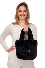 Load image into Gallery viewer, Franchetti Bond Faux Fur Handbag Black
