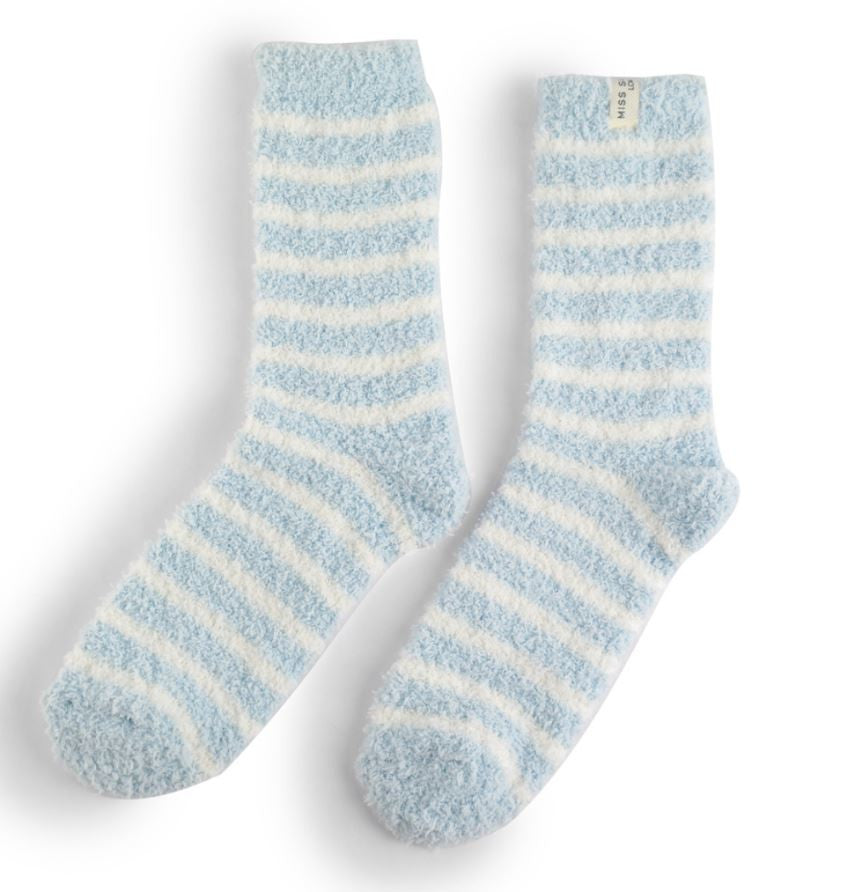 Miss Sparrow Fluffy Stripe Socks Sky Blue