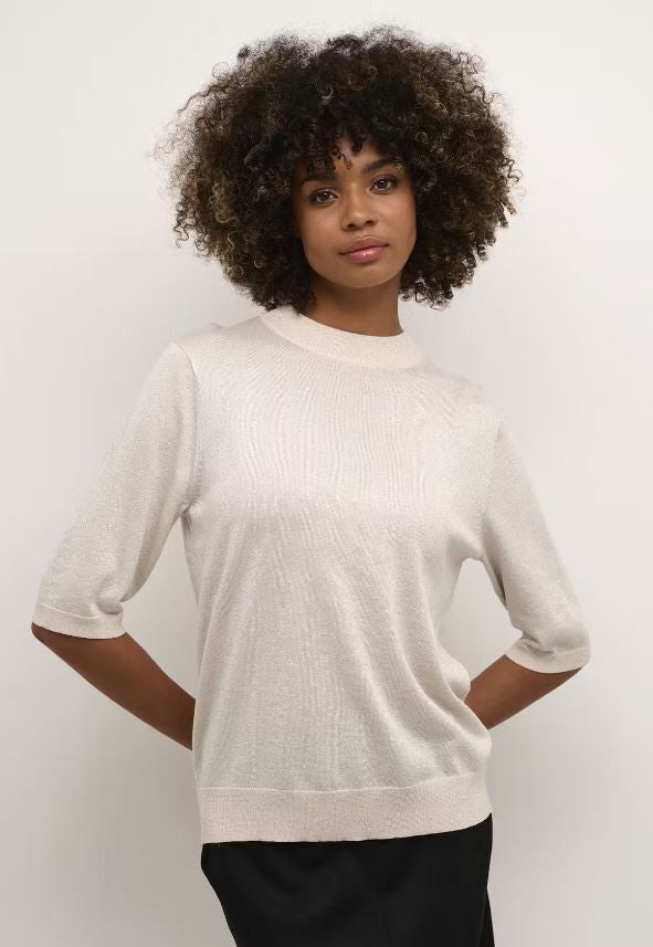 Culture Sparkly Short Sleeve Jumper Cream