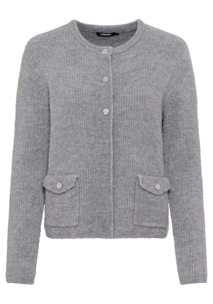 Olsen Pearl Ribbed Cardigan Grey