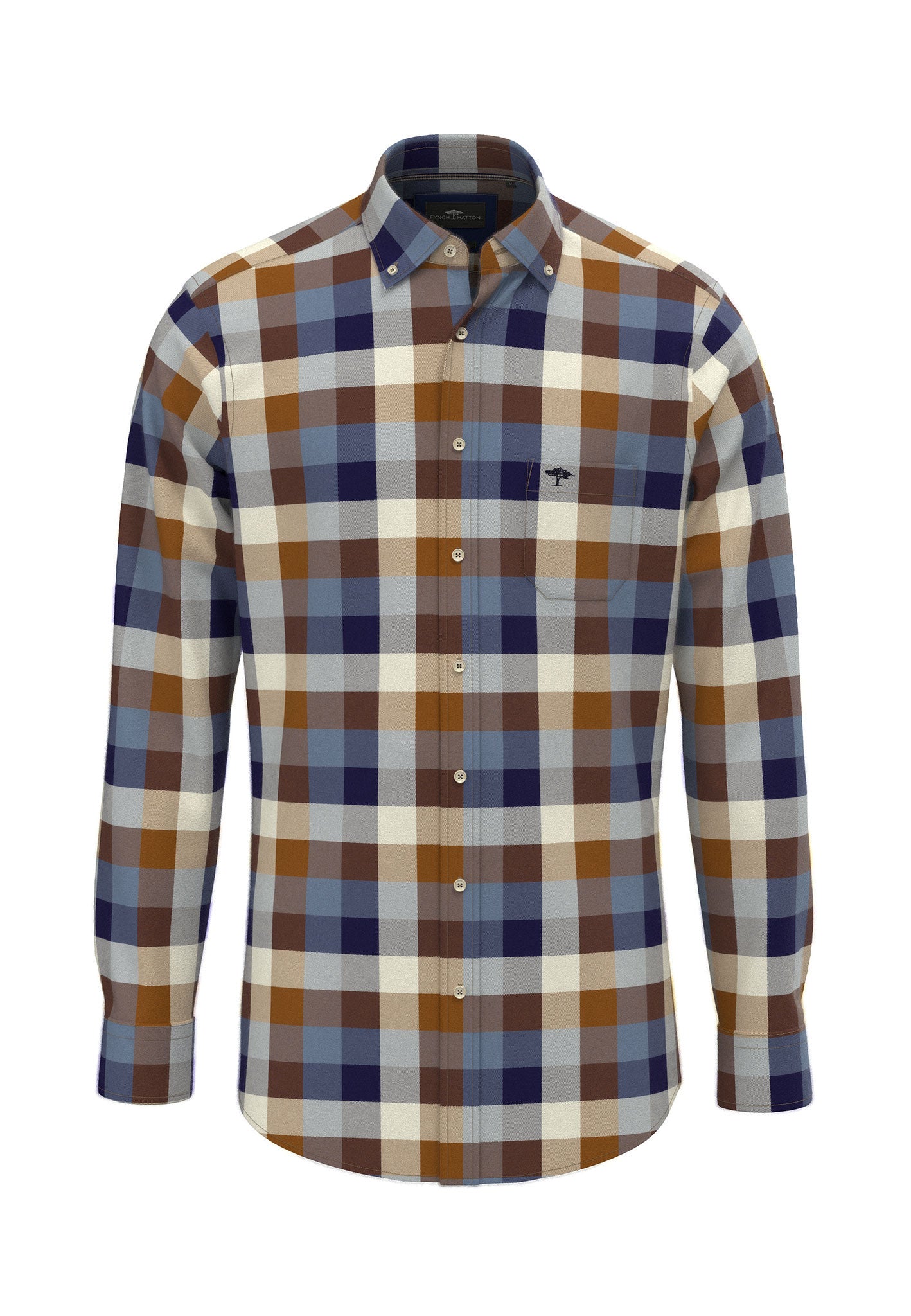 Fynch Hatton Multi Check Flannel Shirt Nut