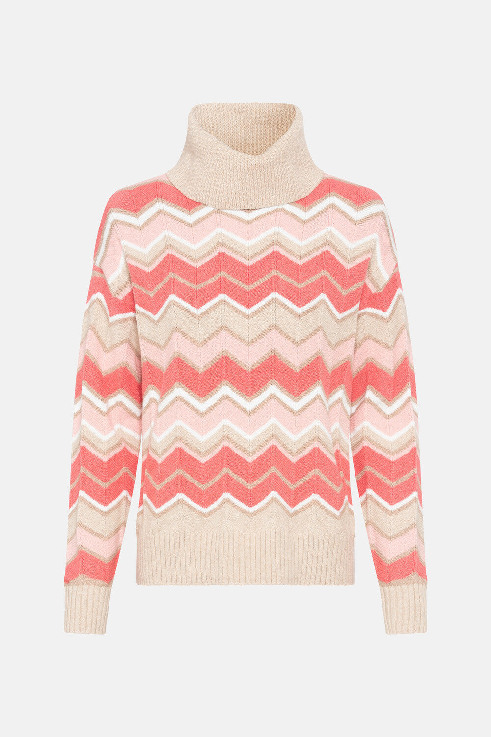 Olsen Zigzag Roll Neck Jumper -BEIGE