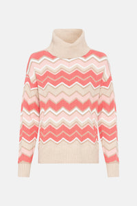 Olsen Zigzag Roll Neck Jumper -BEIGE