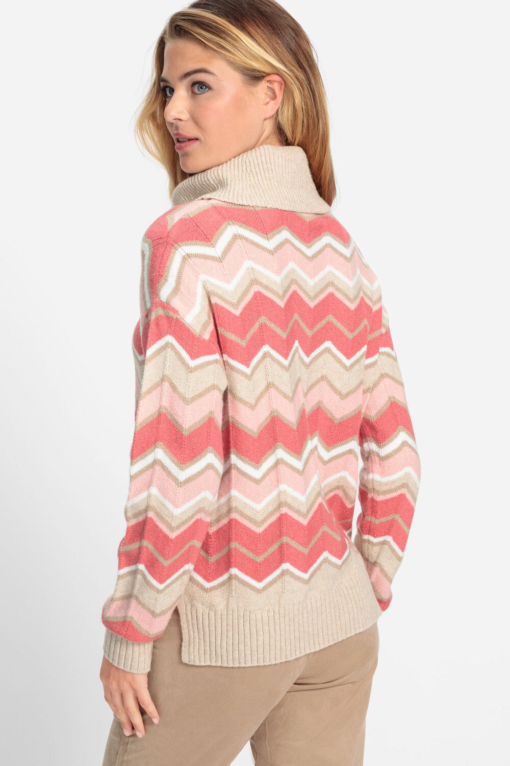 Olsen Zigzag Roll Neck Jumper -BEIGE