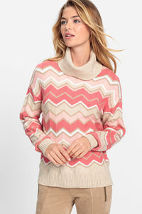 Olsen Zigzag Roll Neck Jumper -BEIGE