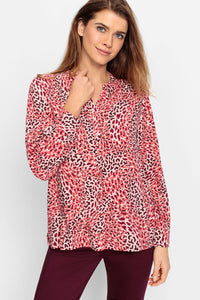 Olsen Animal Print Shirt -CORAL