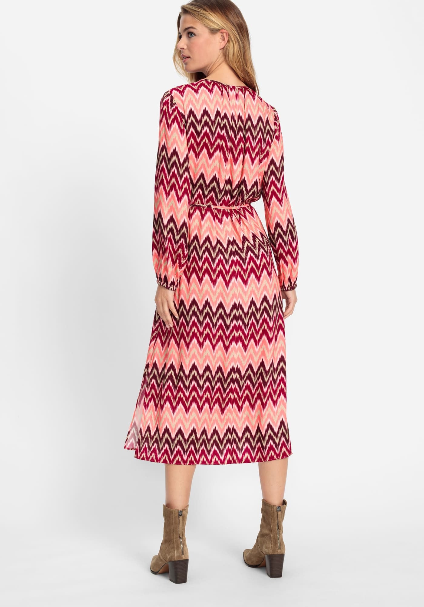 Olsen Zigzag Midi Dress -CORAL