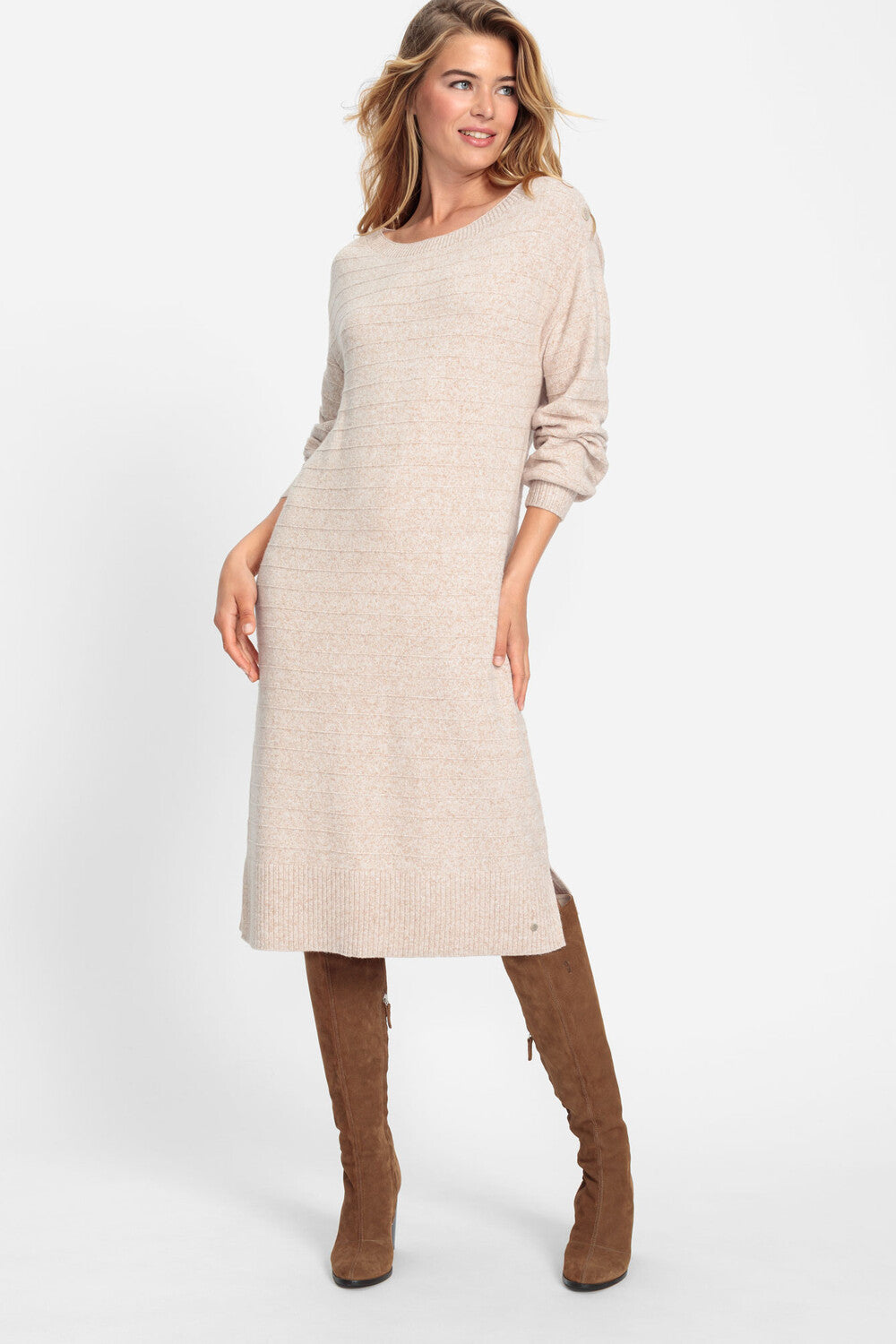 Olsen Knitted Midi Dress -BEIGE