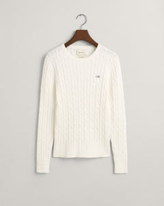 Gant Crew Neck Cable Knit -WHITE