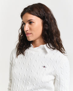 Gant Crew Neck Cable Knit -WHITE