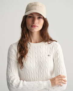 Gant Crew Neck Cable Knit -WHITE