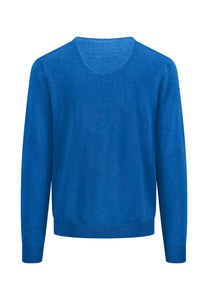 Fynch Hatton Classic V-Neck Cotton Sweater Blue