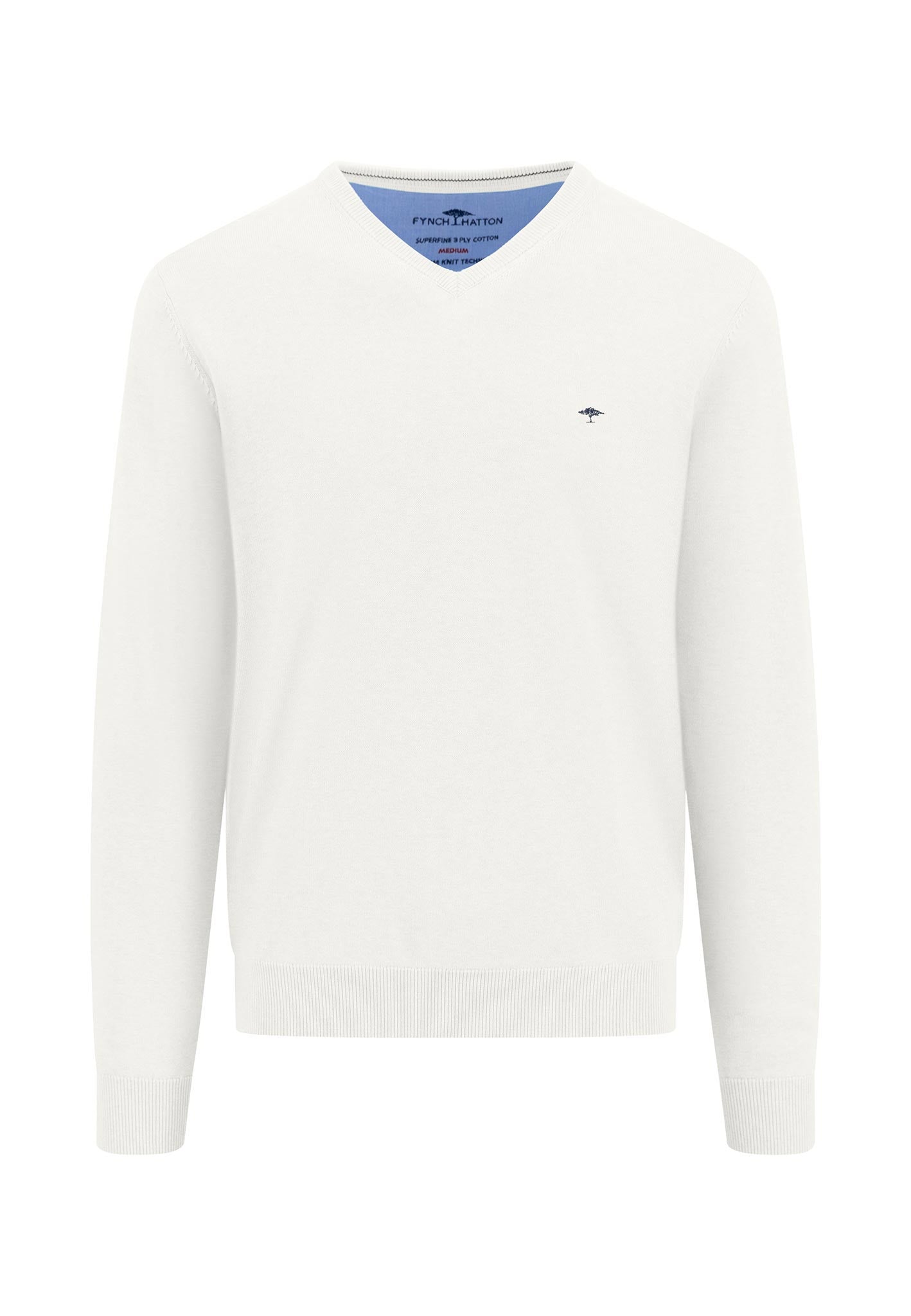 Fynch Hatton Classic V-Neck Cotton Sweater Off White