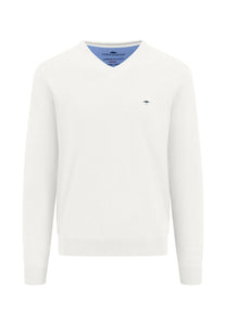 Fynch Hatton Classic V-Neck Cotton Sweater Off White