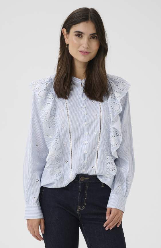 Culture Stripe Ruffle Shirt Blue