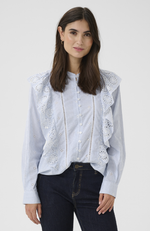 Load image into Gallery viewer, Culture Stripe Ruffle Shirt Blue
