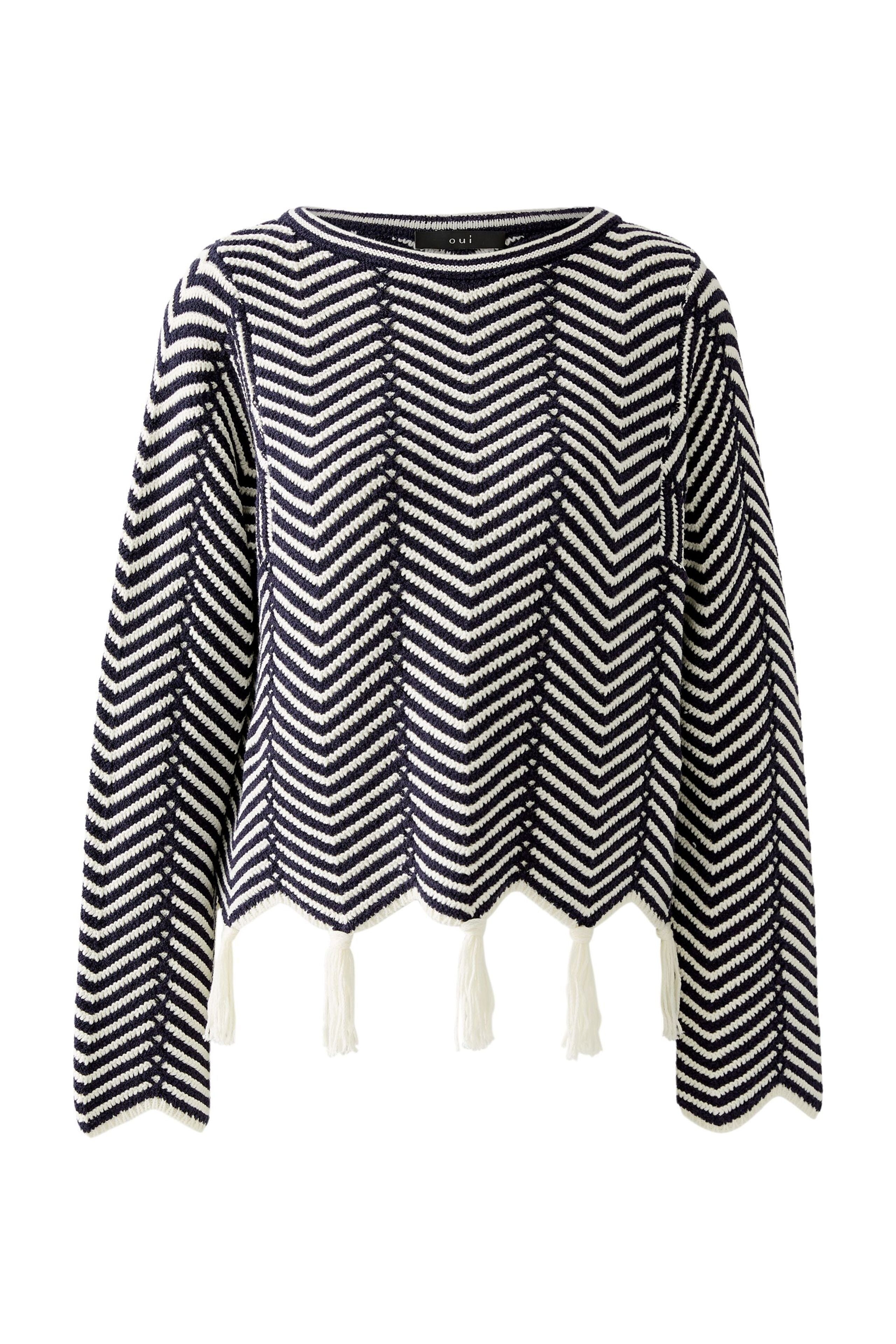 Oui Jumper with Fringing Navy