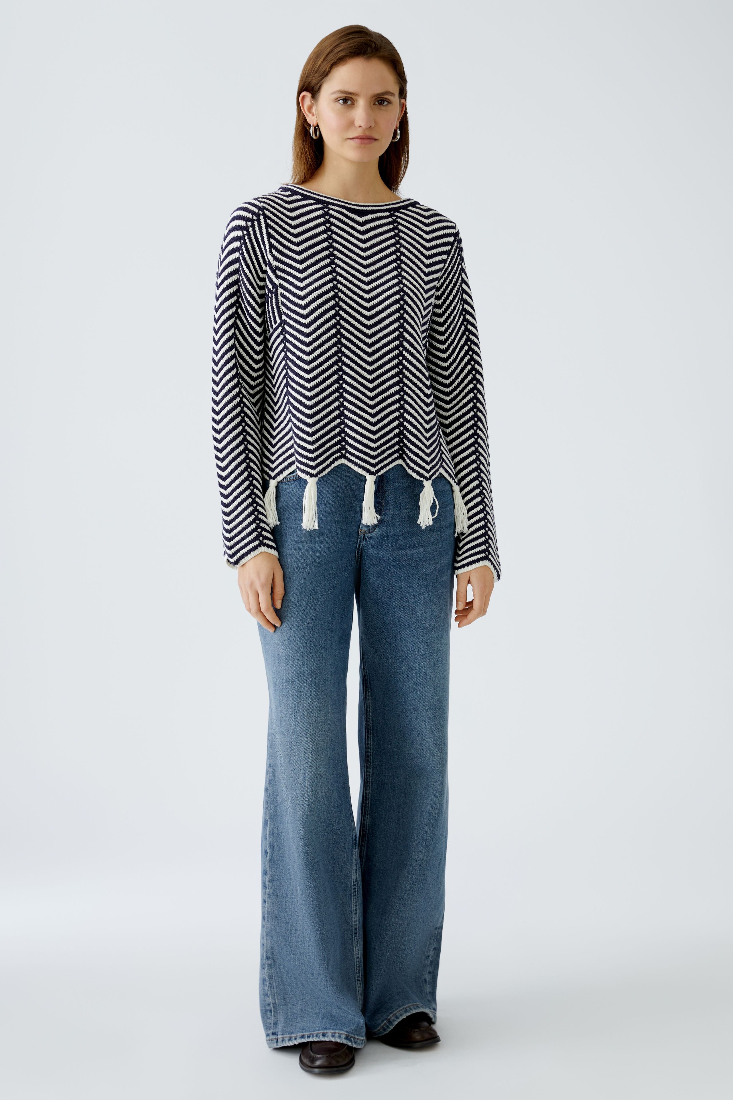 Oui Jumper with Fringing Navy