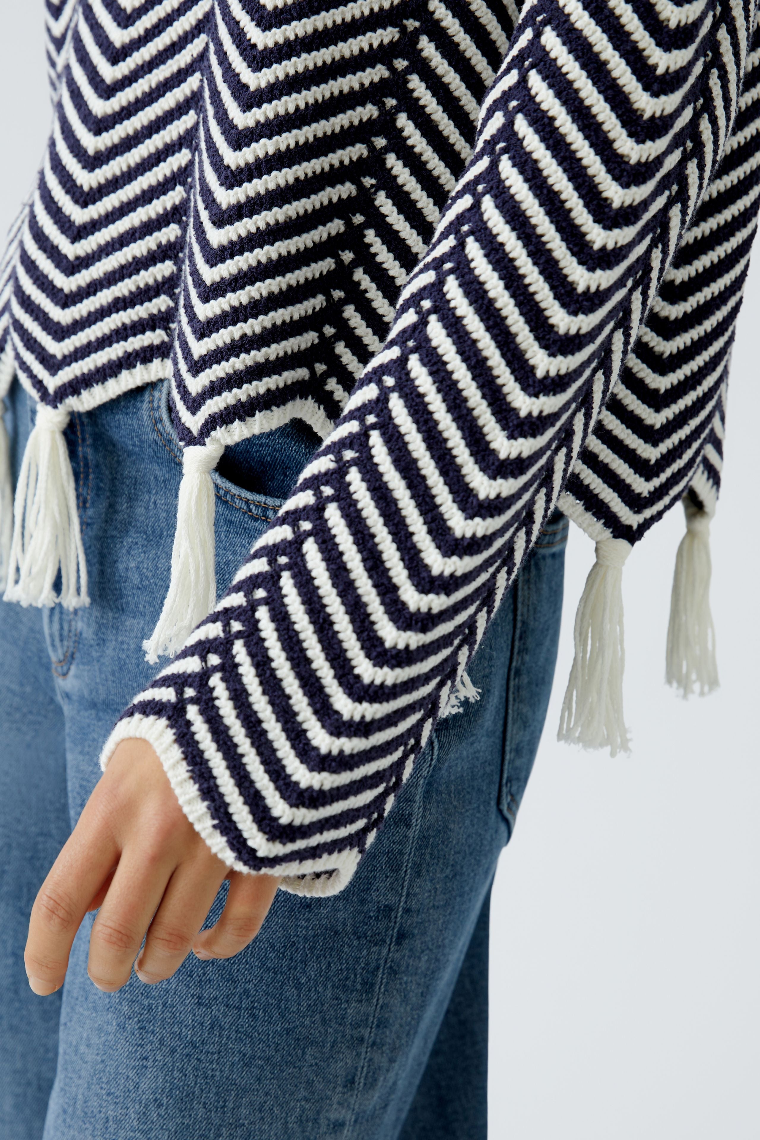 Oui Jumper with Fringing Navy