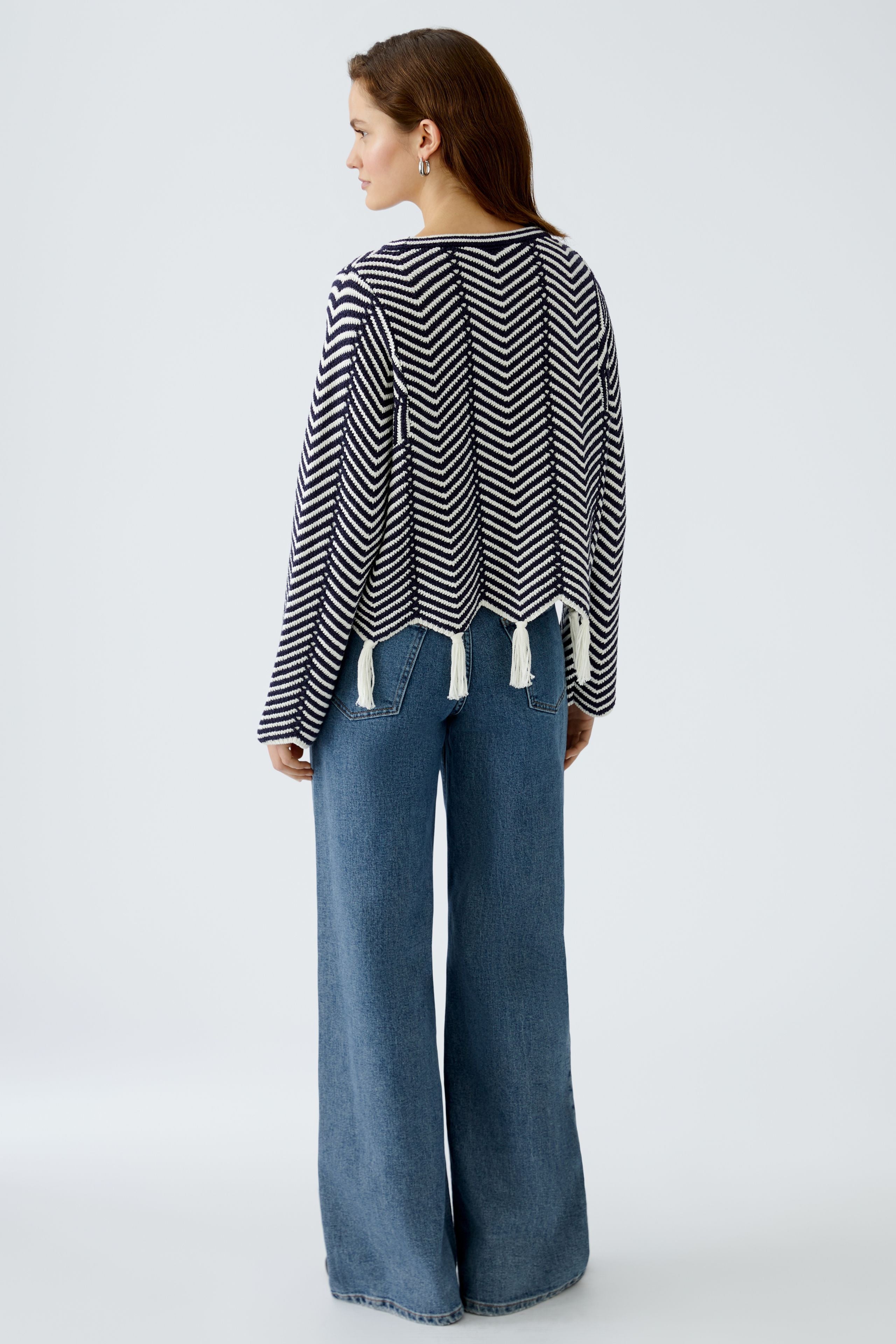 Oui Jumper with Fringing Navy