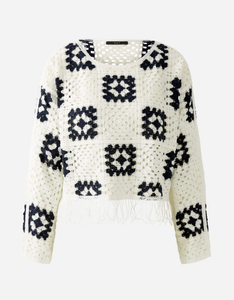 Oui Crochet Jumper with Fringing White