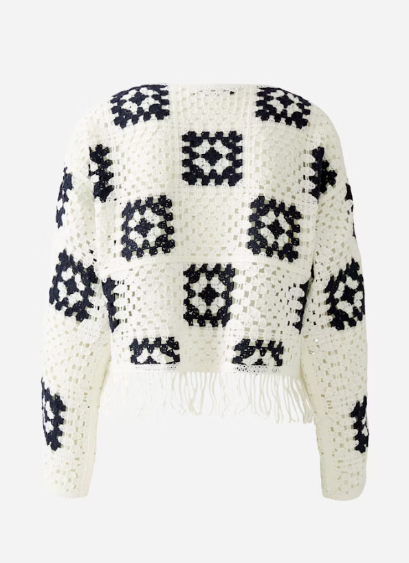 Oui Crochet Jumper with Fringing White