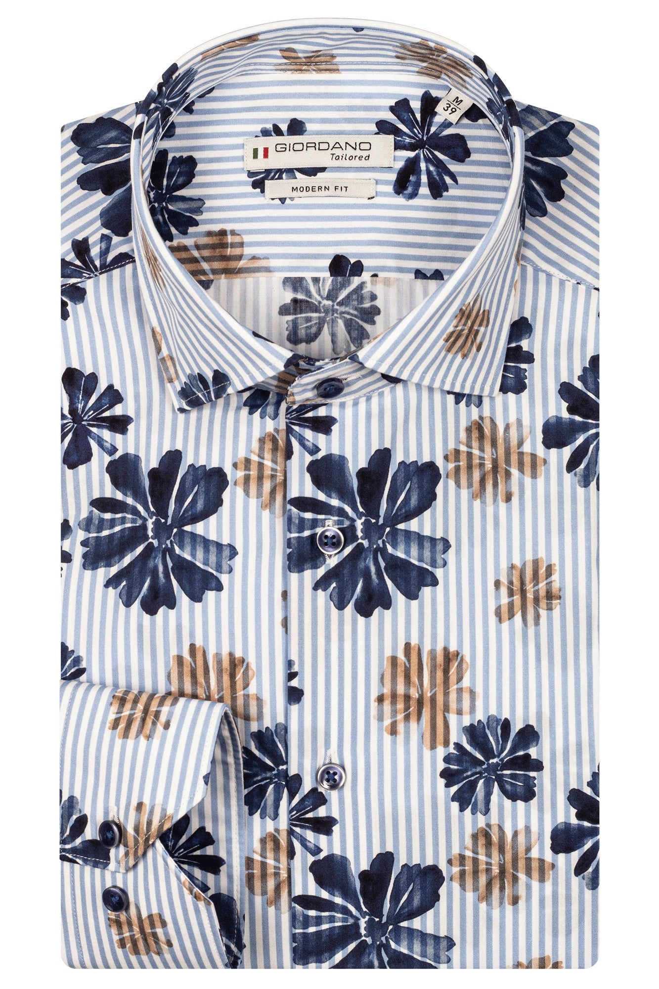 Blue Poplin Flower Print Shirt