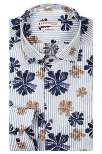 Blue Poplin Flower Print Shirt