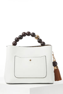 White Demi Beaded Handle Bag