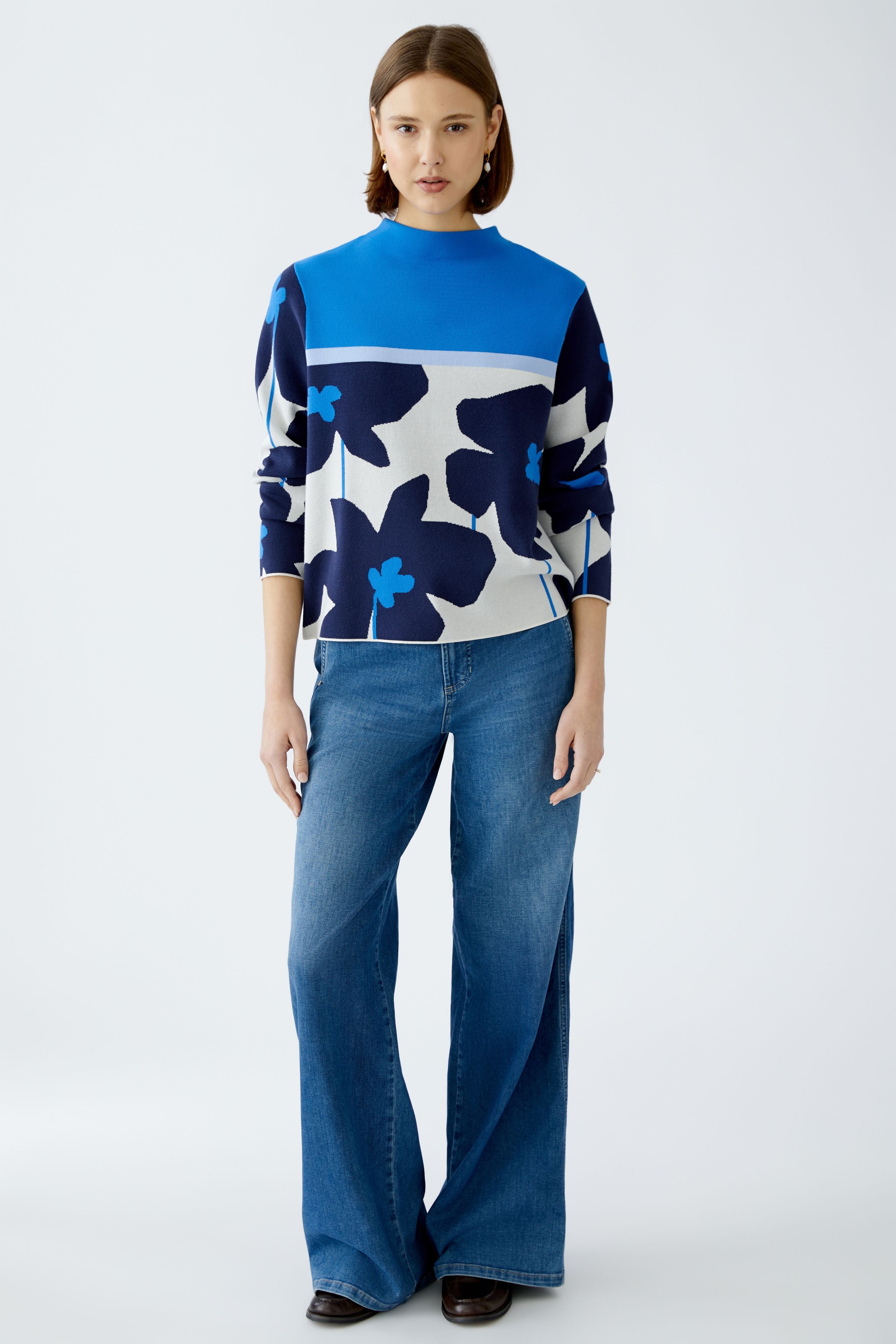 Blue Abstract Floral Pullover