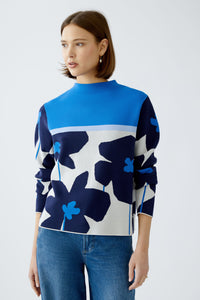 Blue Abstract Floral Pullover