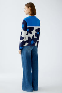 Blue Abstract Floral Pullover