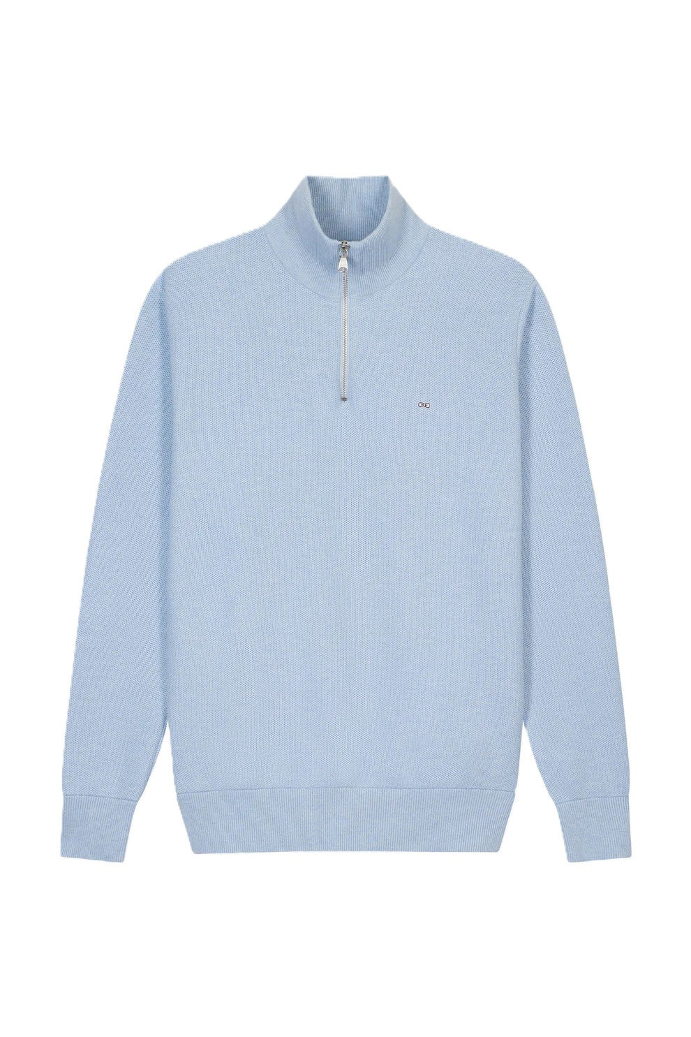 Blue Textured Knitted Half Zip