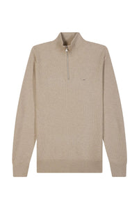 Beige Textured Knitted Half Zip