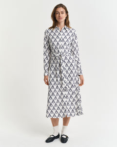 White Rope Print Shirt Dress