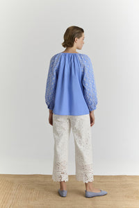 Blue Broderie Anglaise Blouse
