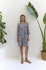 Load image into Gallery viewer, Blue Short Patterned Dress
