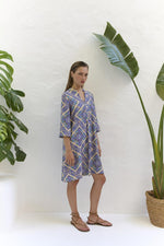 Load image into Gallery viewer, Blue Short Patterned Dress
